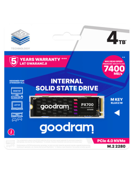 Goodram PX700 SSD SSDPR-PX700-04T-80 drives allo stato solido 4,1 TB M.2 PCI Express 4.0 NVMe 3D NAND