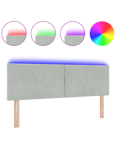Testiera LED Grigio Chiaro Set di 2 Tessuto, Legno 160 cm