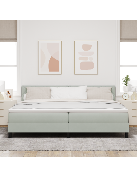 Letto Box Spring con Materasso & Luce LED Grigio Chiaro 200x200 cm Velluto