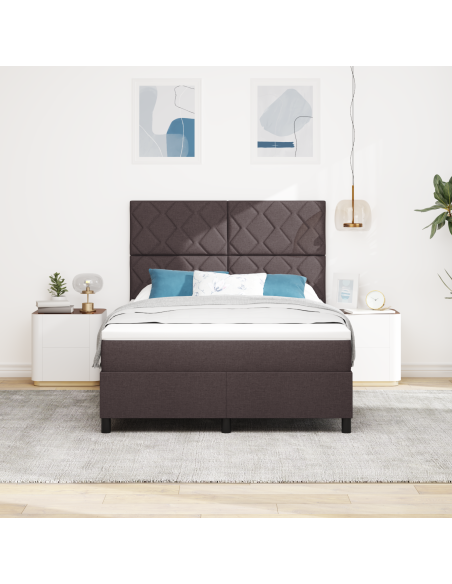 Letto Box Spring con Materasso & LED Marrone Scuro 140x200 cm Tessuto