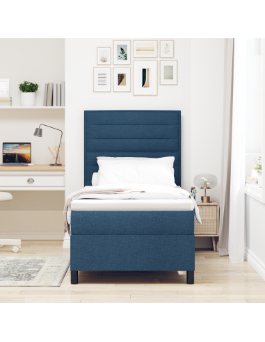 Letto a molle con materasso con led Blu 90 x 190 cm Tessuto