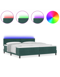 Letto a Sorgente LED con led Verde Scuro 200 x 200 cm Velluto 2