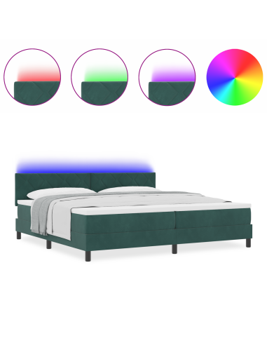 Letto a Sorgente LED con led Verde Scuro 200 x 200 cm Velluto