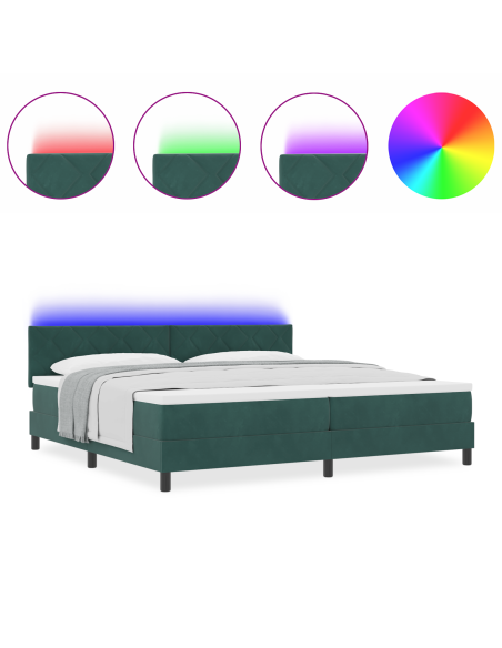 Letto a Sorgente LED con led Verde Scuro 200 x 200 cm Velluto