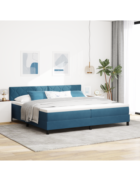 Letto con Materasso e LED Blu Scuro 200x200 cm in Velluto