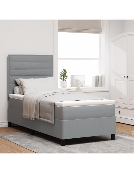 Letto con Box Spring e Materasso & LED Grigio Chiaro 80x200 cm Tessuto
