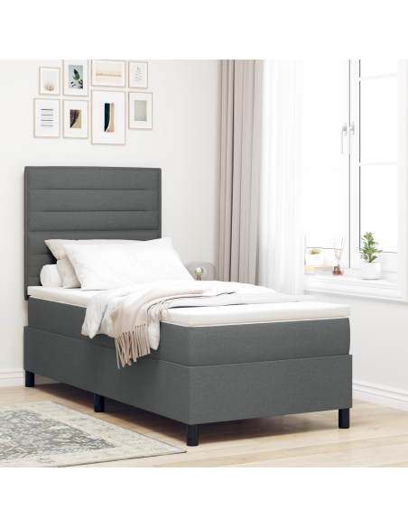 Letto Box Spring con Materasso e LED Grigio Scuro 80x200 cm Tessuto