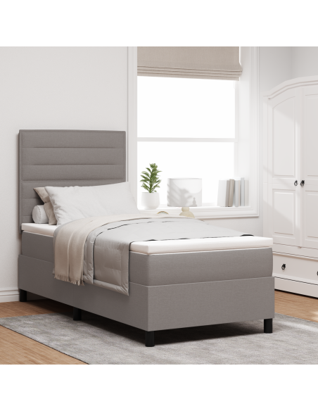 Letto con Rete a Doghe con Materasso & Luce LED Tortora 80x200 cm in Tessuto