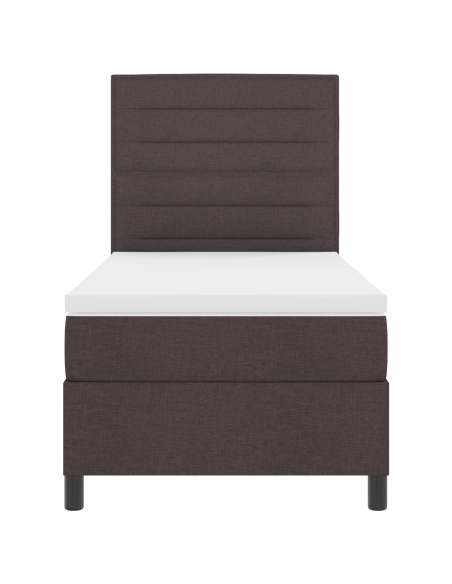 Letto Box Spring con Materasso e LED, Marrone Scuro, 90x200 cm, Tessuto