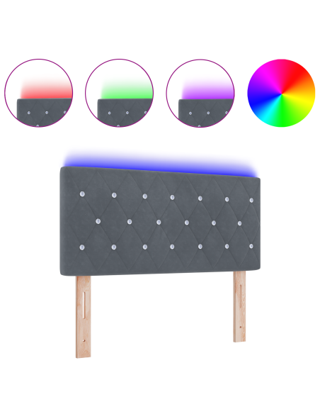 Testata a LED con Bottoni a Cristallo Grigia Scura 90 cm Velluto