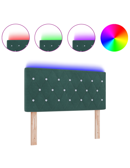 Testata LED con Bottoni in Cristallo Verde Scuro 90 cm Velluto