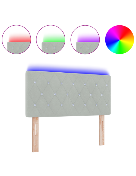 Testata Letto LED con Bottone di Cristallo Tuftato Grigio Chiaro 100 cm Velluto