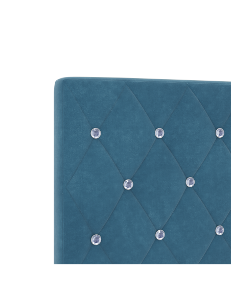 Testata LED con bottoni di cristallo in velluto blu scuro 100 cm