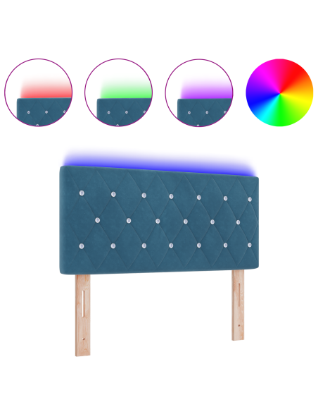 Testata LED con bottoni di cristallo in velluto blu scuro 100 cm