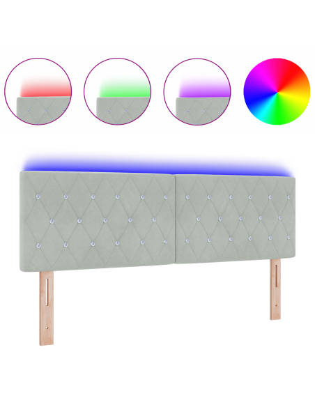 Testiera LED  con bottoni in cristallo grigio chiaro 72 cm Velluto