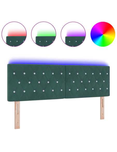 Testiera LED a bottoni di cristallo imbottita verde scuro 72 cm in velluto