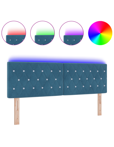 Testiera LED con bottoni in cristallo blu scuro 72 cm in velluto