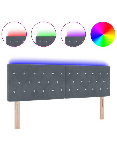 Testata con LED Bottoni in Cristallo Trapuntata Grigia Scura 80 cm Velluto