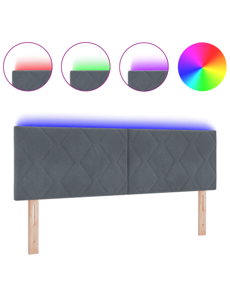 Testiera LED Grigio scuro 144 cm Pelle Sintetica