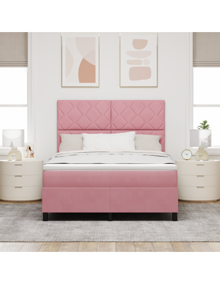 Letto Box Spring  con Materasso e LED Rosa 140x200 cm in Velluto