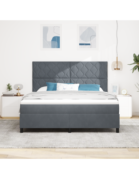 Letto Box Spring con Materasso e LED Grigio Scuro 180x200 cm Velluto