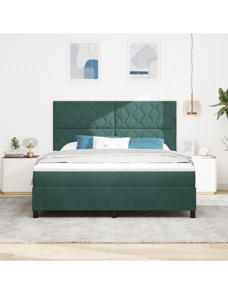 Letto Box Spring con Materasso e LED Verde Scuro 180x200 cm Velluto