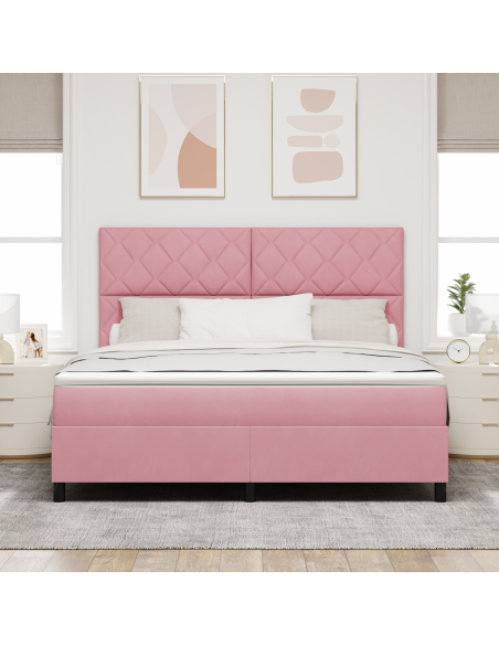 Letto a Sorgente LED con materasso Rosa 180 x 200 cm Tessuto