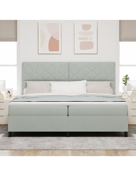 Letto a Rete con Materasso e Luce LED Grigio Chiaro 200x200 cm Velluto