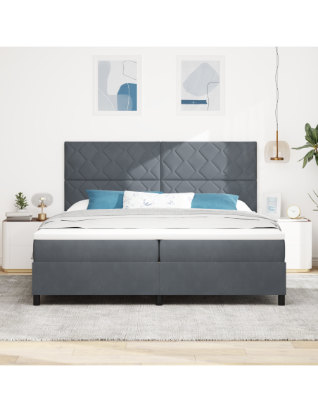 Letto Box Spring con Materasso e LED Grigio Scuro 200x200 cm in Velluto