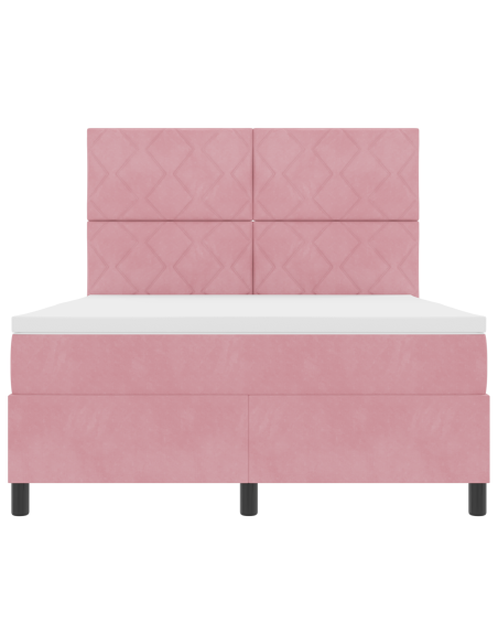 Letto Box Spring  con Materasso e LED Rosa 140x200 cm in Velluto