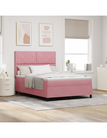 Letto Box Spring  con Materasso e LED Rosa 140x200 cm in Velluto