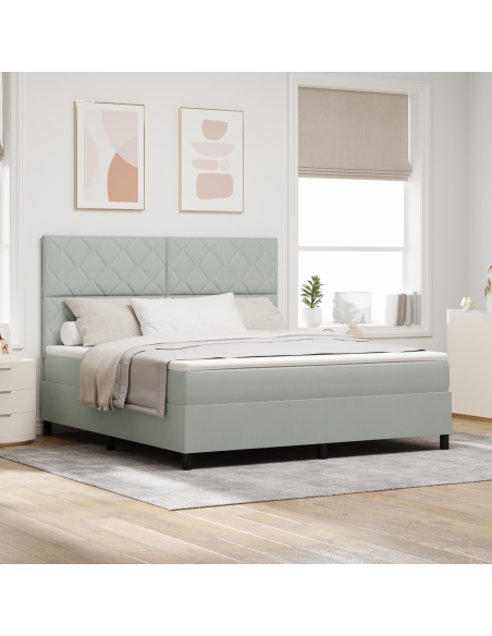 Letto con Rete a Molle e Materasso & Luce LED Grigio Chiaro 180x200 cm Velluto