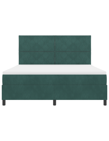 Letto Box Spring con Materasso e LED Verde Scuro 180x200 cm Velluto
