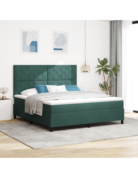 Letto Box Spring con Materasso e LED Verde Scuro 180x200 cm Velluto