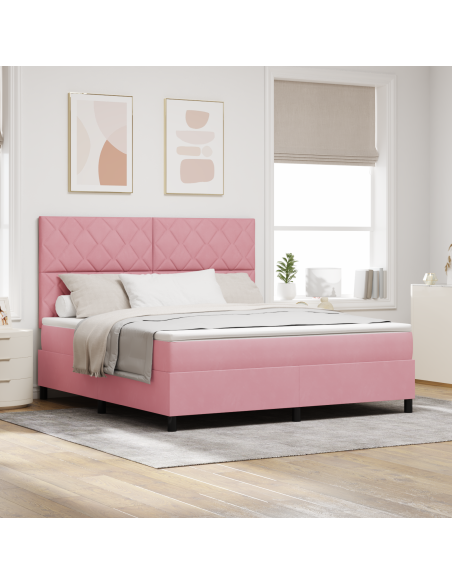 Letto a Molle con Materasso e LED Rosa 180x200 cm Velluto