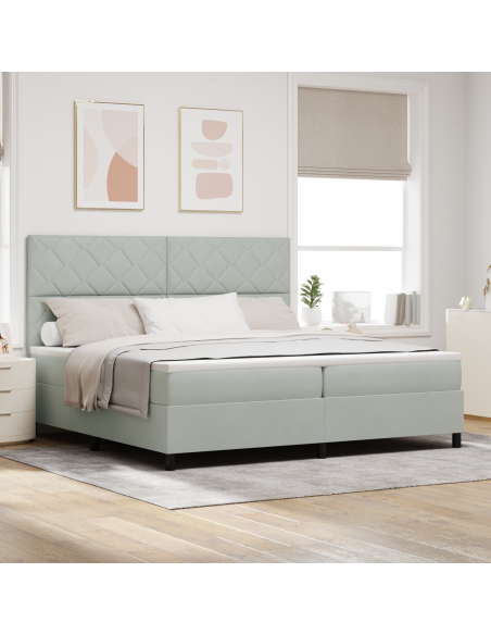 Letto a Rete con Materasso e Luce LED Grigio Chiaro 200x200 cm Velluto