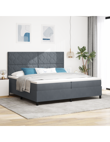 Letto Box Spring con Materasso e LED Grigio Scuro 200x200 cm in Velluto