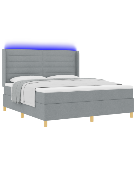 Letto Box Spring con Materasso e Luce LED Grigio Chiaro 180x200 cm Tessuto