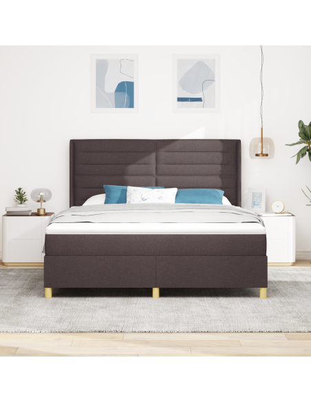Letto Box Spring con Materasso & LED Marrone Scuro 180x200 cm Tessuto