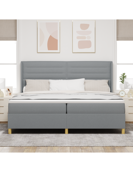 Letto a Molle  con Materasso e Luce LED Grigio Chiaro 200x200 cm Tessuto