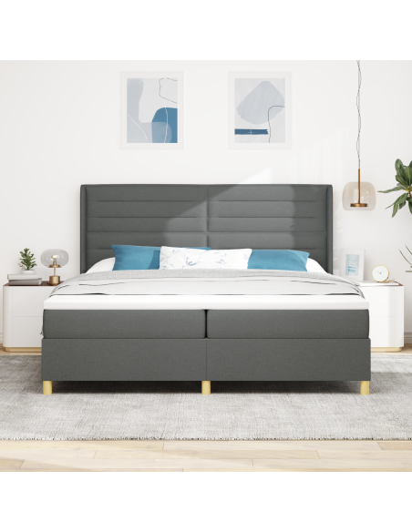 Letto con Rete a Molle e Materasso & LED Grigio Scuro 200x200 cm in Tessuto