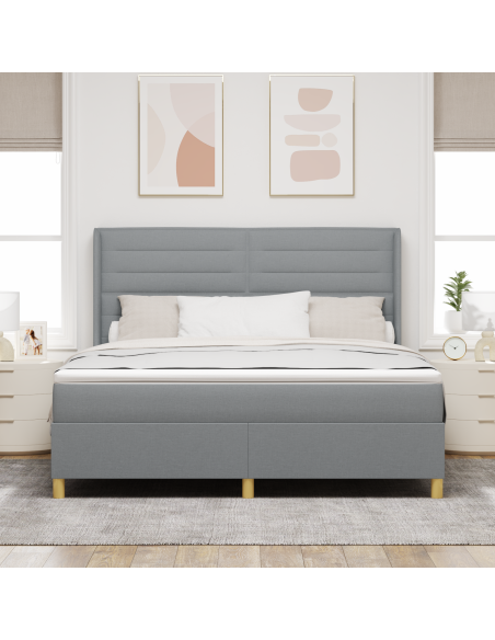 Letto Box Spring con Materasso e Luce LED Grigio Chiaro 180x200 cm Tessuto