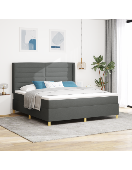 Letto a Box con Materasso e LED Grigio Scuro 180x200 cm in Tessuto