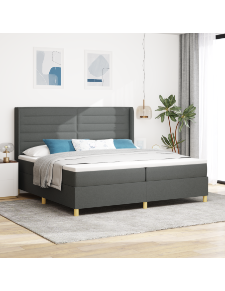 Letto con Rete a Molle e Materasso & LED Grigio Scuro 200x200 cm in Tessuto