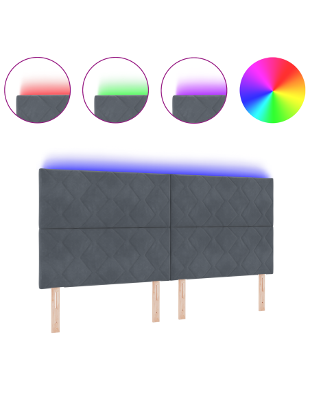 Testata LED Design a Blocchi di Diamante Grigio Scuro 200 cm in Velluto