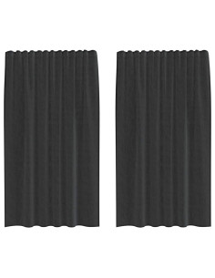 Tende in Voile con Tasche per Aste 2 pz Nero 2