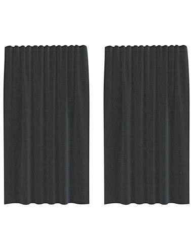 Tende in Voile con Tasche per Aste 2 pz Nero