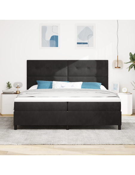 Letto a Molle con Materasso e LED Black 200x200 cm in Velluto