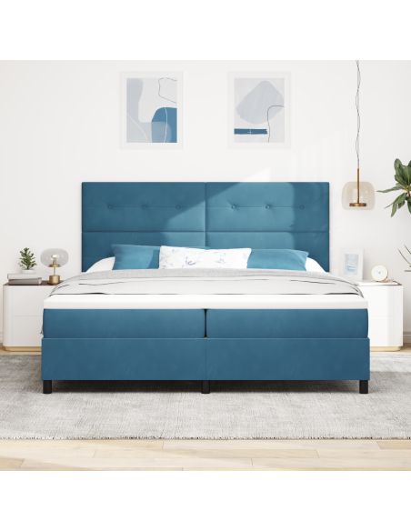 Letto Box Spring con Materasso e LED Blu Scuro 200x200 cm Velluto