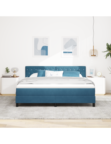 Letto a Molle con Materasso e LED Blu Scuro 180x200 cm in Velluto